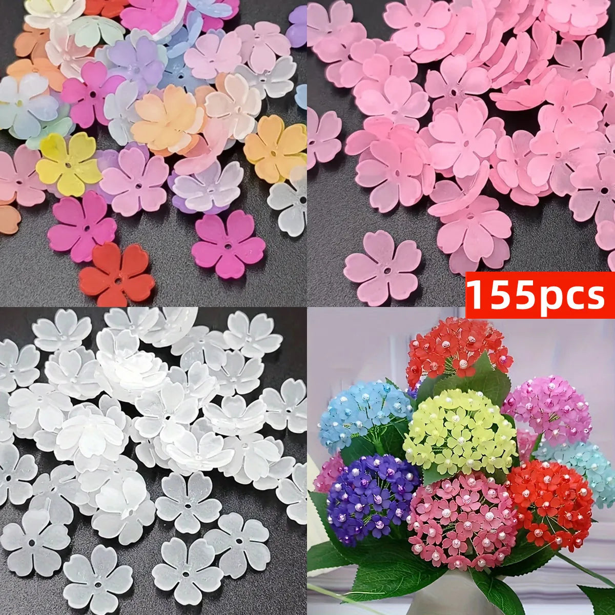 155pcs 15mm Warm Color Matte 5-Petal Bead Cap Flower Spaced Beads Used for DIY Handmade Bracelet, Necklace, Jewelry Making