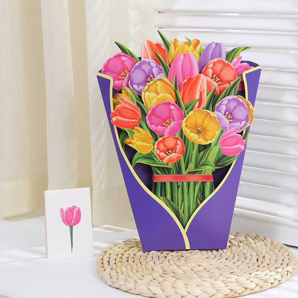 3D Paper Flowers Popup Greeting Cards Handmade Flower Bouquet Cards with Note Card and Envelope for Wedding Mother's Day