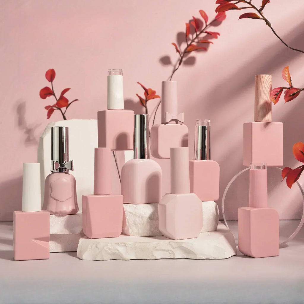 10Pcs Empty Nail Polish Bottle 10/15ML DIY Nail Gel Container Pink Glass Cosmetic Nail Beauty Oil Packing Bottle Makeup Tools