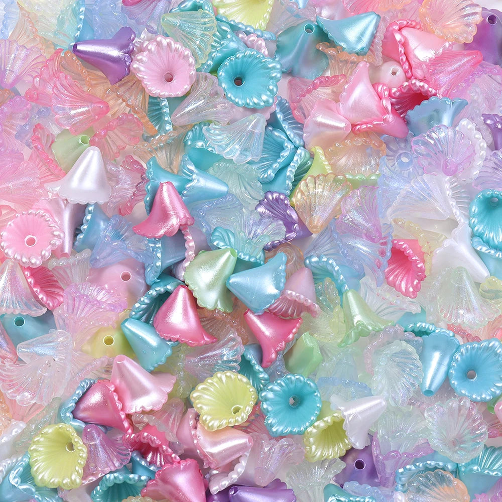 100pcs/lot Flowers Acrylic Beads 13X10mm Colorful Flower Beads Caps Loose Spacer Bead For DIY Jewelry Making Earrings Necklace