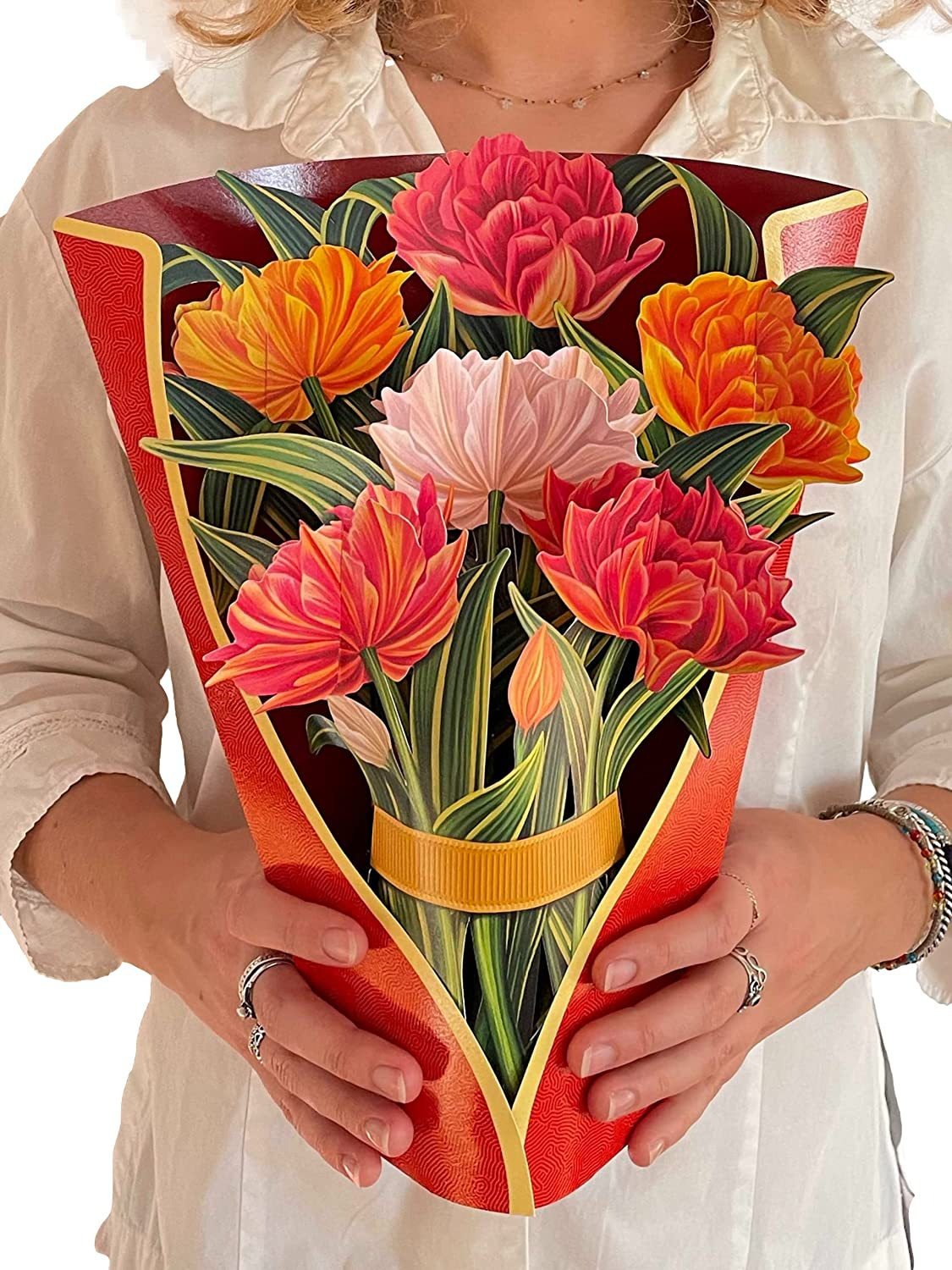 3D Paper Flowers Popup Greeting Cards Handmade Flower Bouquet Cards with Note Card and Envelope for Wedding Mother's Day