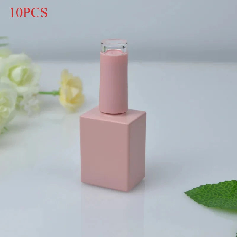 10Pcs Empty Nail Polish Bottle 10/15ML DIY Nail Gel Container Pink Glass Cosmetic Nail Beauty Oil Packing Bottle Makeup Tools