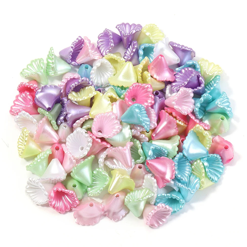 100pcs/lot Flowers Acrylic Beads 13X10mm Colorful Flower Beads Caps Loose Spacer Bead For DIY Jewelry Making Earrings Necklace