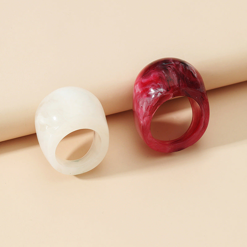 Acrylic Resin Women Ring Set White Green Korean Style Ring Set Vintage Birthday Gift Trendy Geometric Wedding Bands Rings