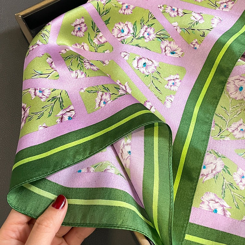 Square scarf, women's fashionable printed scarf, mulberry silk spring and autumn silk scar