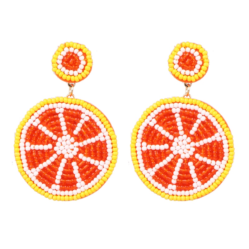 New Trendy Boho Fruit Round Dangle Earrings Handmade Lemon Watermelon Earring Female Wedding Party Summer Jewelry Trend