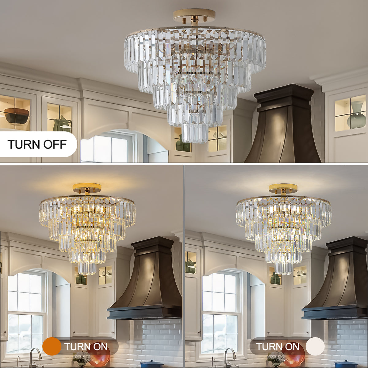 Gold Crystal Chandeliers,5-Tier Round Semi Flush Mount Chandelier Light Fixture,Large Contemporary Luxury Ceiling Lighting