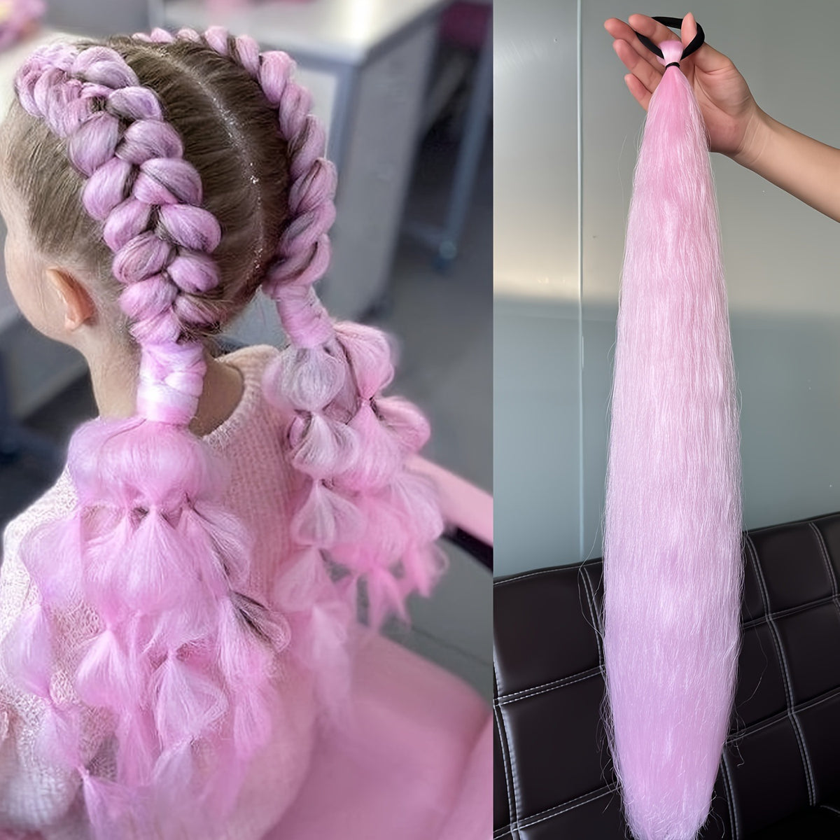 2-piece set of girls' rubber band ponytail wig boxing braid colorful elastic rope braid ponytail wig hair extensions