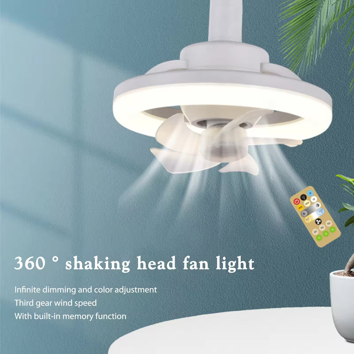 360 Rotating 48W Ceiling Fan E27 With Led Light And Remote Control 360 Rotation Cooling Electric fan Lamp Chandelier For Room Home Decor