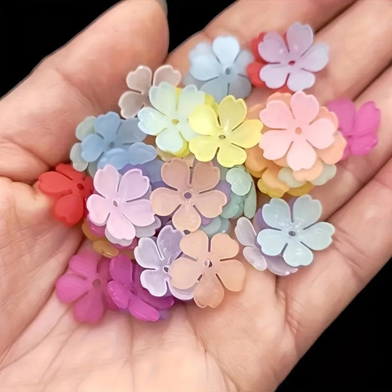 155pcs 15mm Warm Color Matte 5-Petal Bead Cap Flower Spaced Beads Used for DIY Handmade Bracelet, Necklace, Jewelry Making