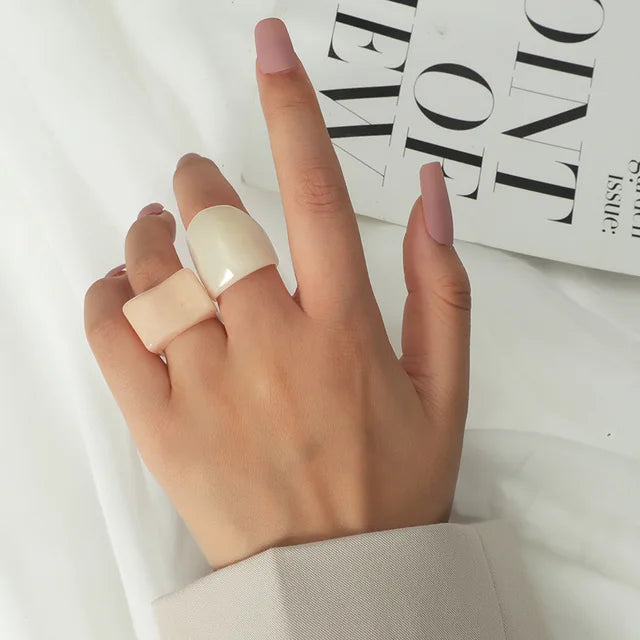 Acrylic Resin Women Ring Set White Green Korean Style Ring Set Vintage Birthday Gift Trendy Geometric Wedding Bands Rings