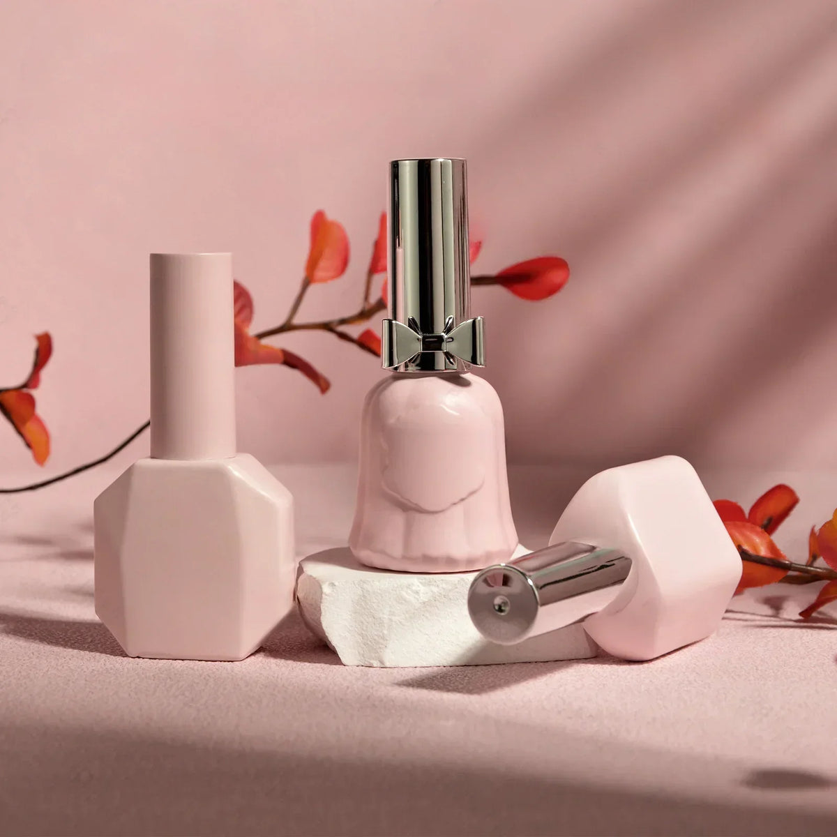 10Pcs Empty Nail Polish Bottle 10/15ML DIY Nail Gel Container Pink Glass Cosmetic Nail Beauty Oil Packing Bottle Makeup Tools