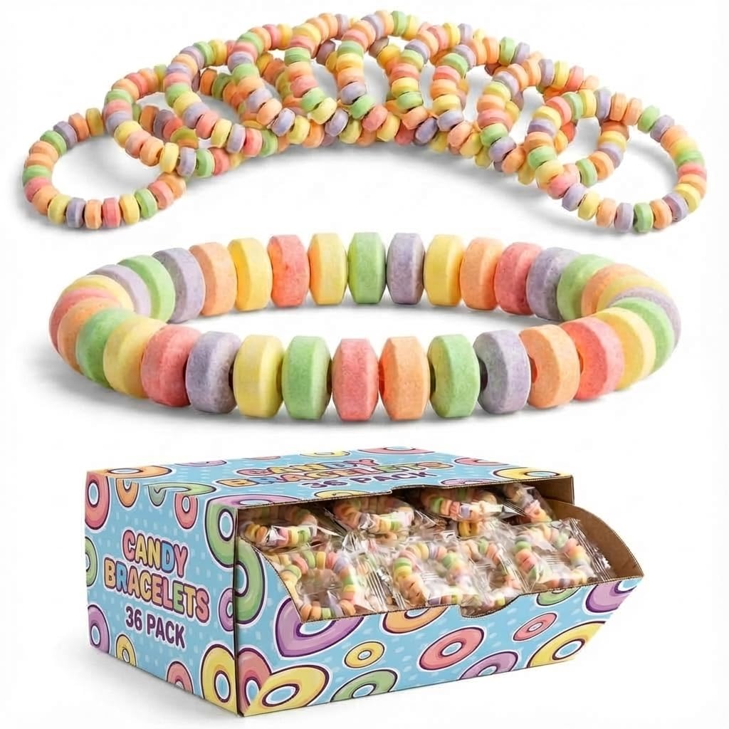36-pack Bulk Candy Bracelets For Kids 2.5 Inch - Individually Wrapped - Stretchable Edible Colorful Fruit Flavor Rainbow Bracelets For Birthday Party Favors Supplies & Goodie Bags, Halloween Candy 🍁 All In One Marketplace Canada