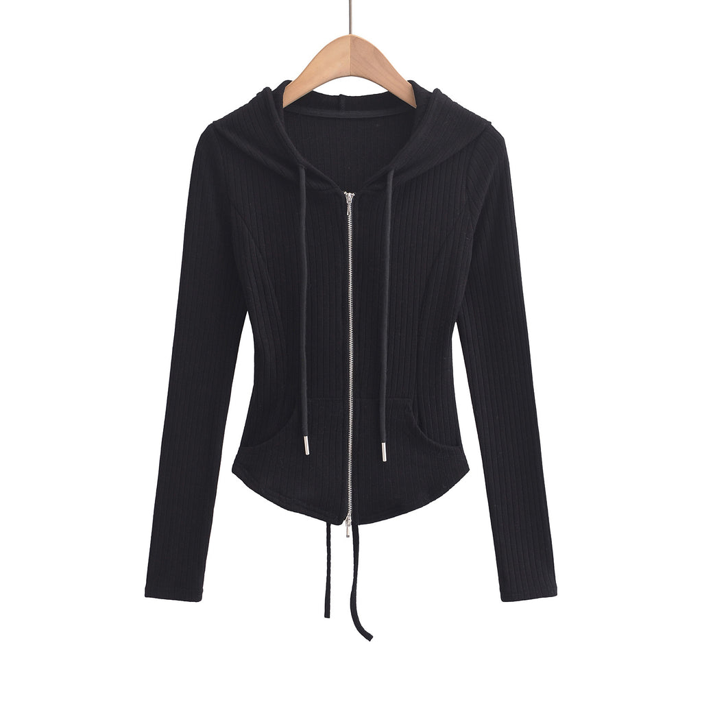 Waist slimming hooded cardigan top