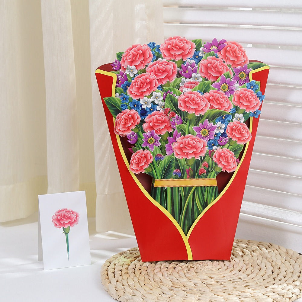3D Paper Flowers Popup Greeting Cards Handmade Flower Bouquet Cards with Note Card and Envelope for Wedding Mother's Day