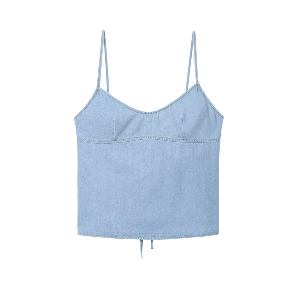 Denim camisole+bow tie denim suit for women