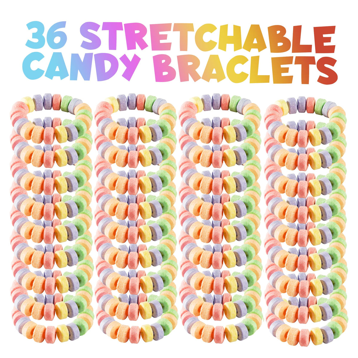 36-pack Bulk Candy Bracelets For Kids 2.5 Inch - Individually Wrapped - Stretchable Edible Colorful Fruit Flavor Rainbow Bracelets For Birthday Party Favors Supplies & Goodie Bags, Halloween Candy 🍁 All In One Marketplace Canada