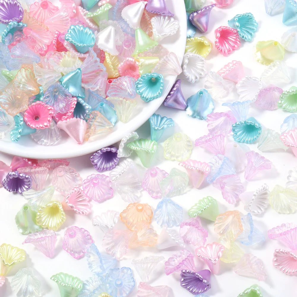100pcs/lot Flowers Acrylic Beads 13X10mm Colorful Flower Beads Caps Loose Spacer Bead For DIY Jewelry Making Earrings Necklace