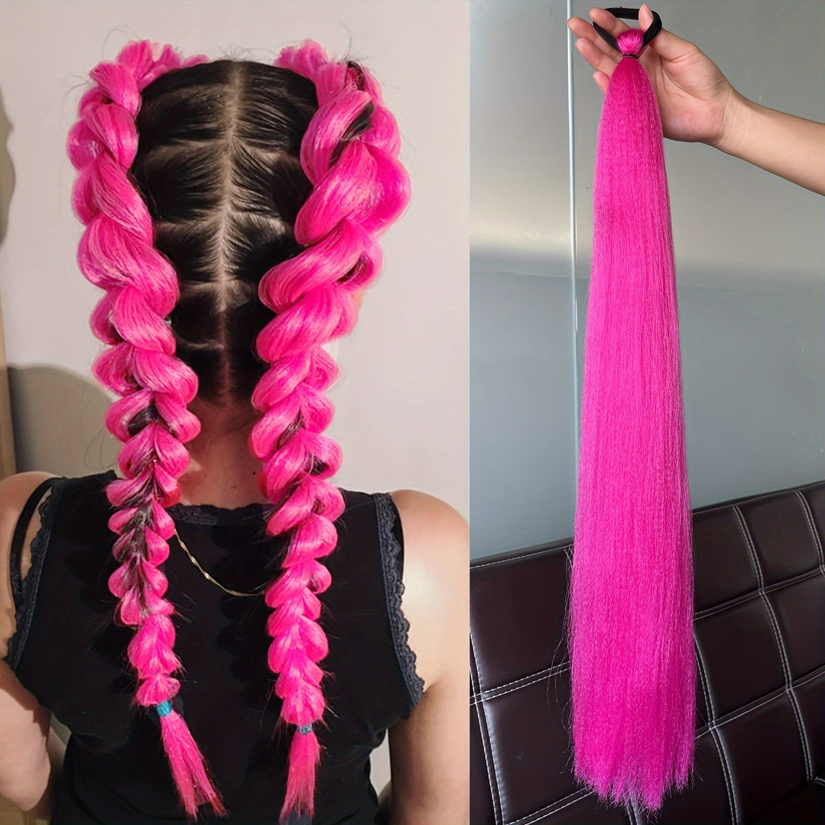2-piece set of girls' rubber band ponytail wig boxing braid colorful elastic rope braid ponytail wig hair extensions