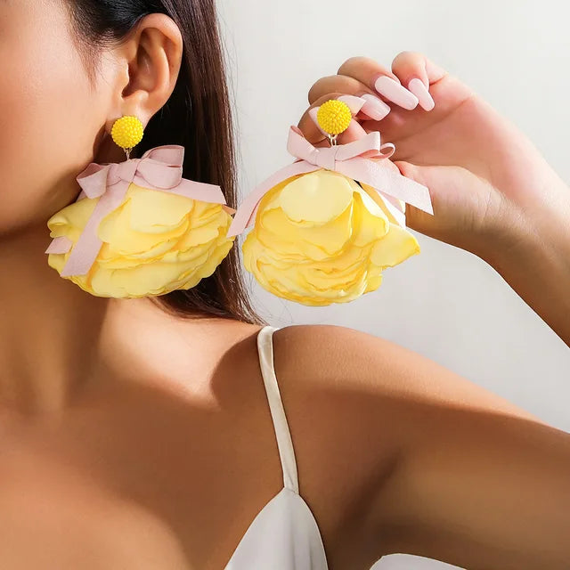 Ailodo Exaggerated Big Flower Earrings For Women Romantic Party Wedding Earrings Simple Fashion Jewelry Girls Gift 2023