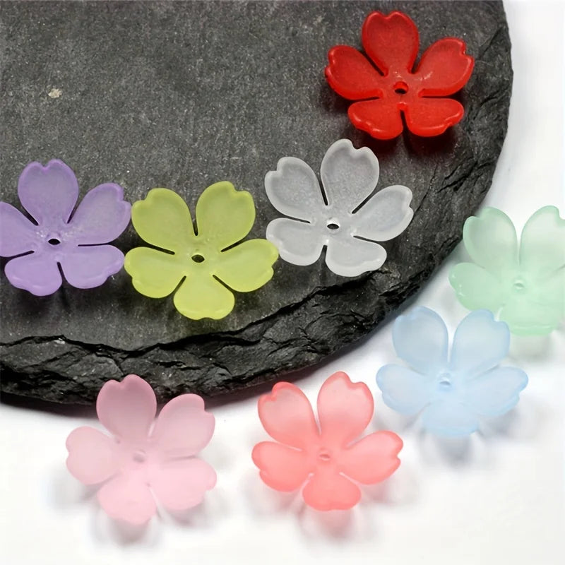 155pcs 15mm Warm Color Matte 5-Petal Bead Cap Flower Spaced Beads Used for DIY Handmade Bracelet, Necklace, Jewelry Making