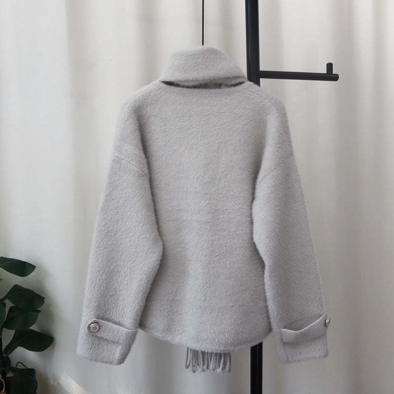 Detachable scarf cardigan loose sweater