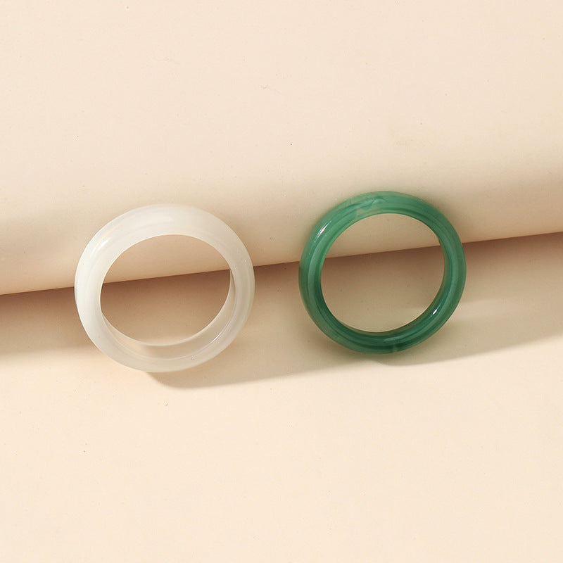 Acrylic Resin Women Ring Set White Green Korean Style Ring Set Vintage Birthday Gift Trendy Geometric Wedding Bands Rings