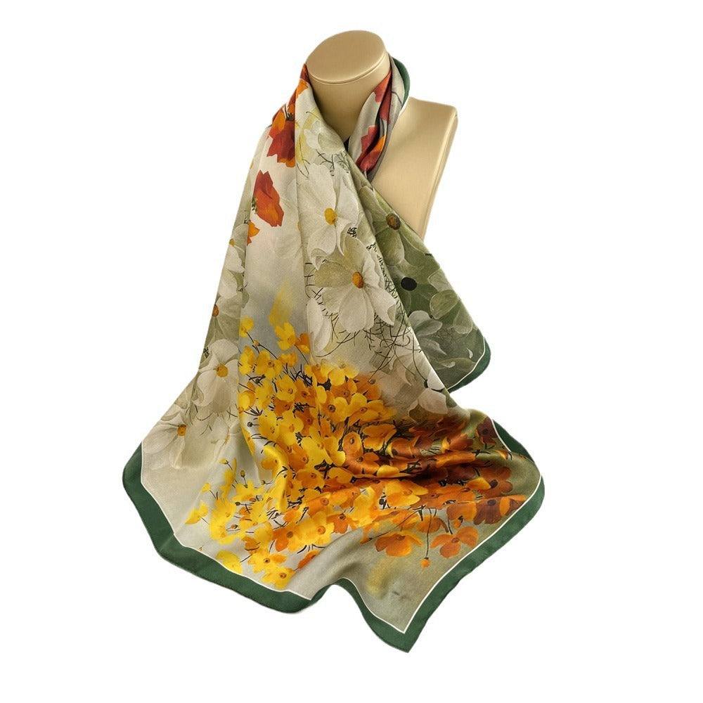 Silk printed square scarf for women, silk scarf, mulberry silk scarf, luxury retro headscarf