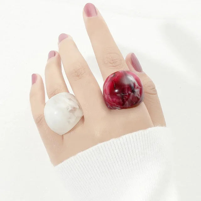 Acrylic Resin Women Ring Set White Green Korean Style Ring Set Vintage Birthday Gift Trendy Geometric Wedding Bands Rings
