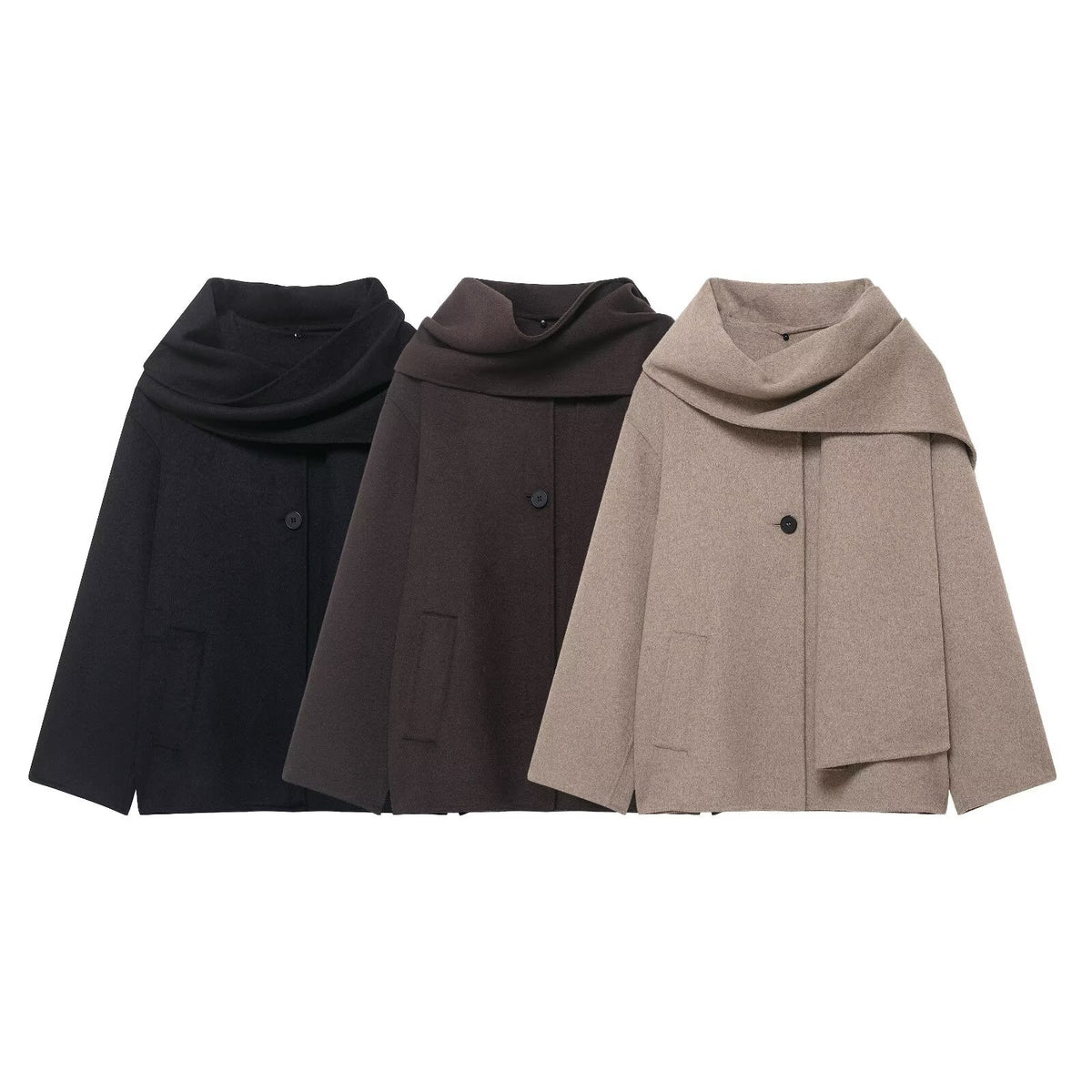 Wool blend scarf short coat jacket