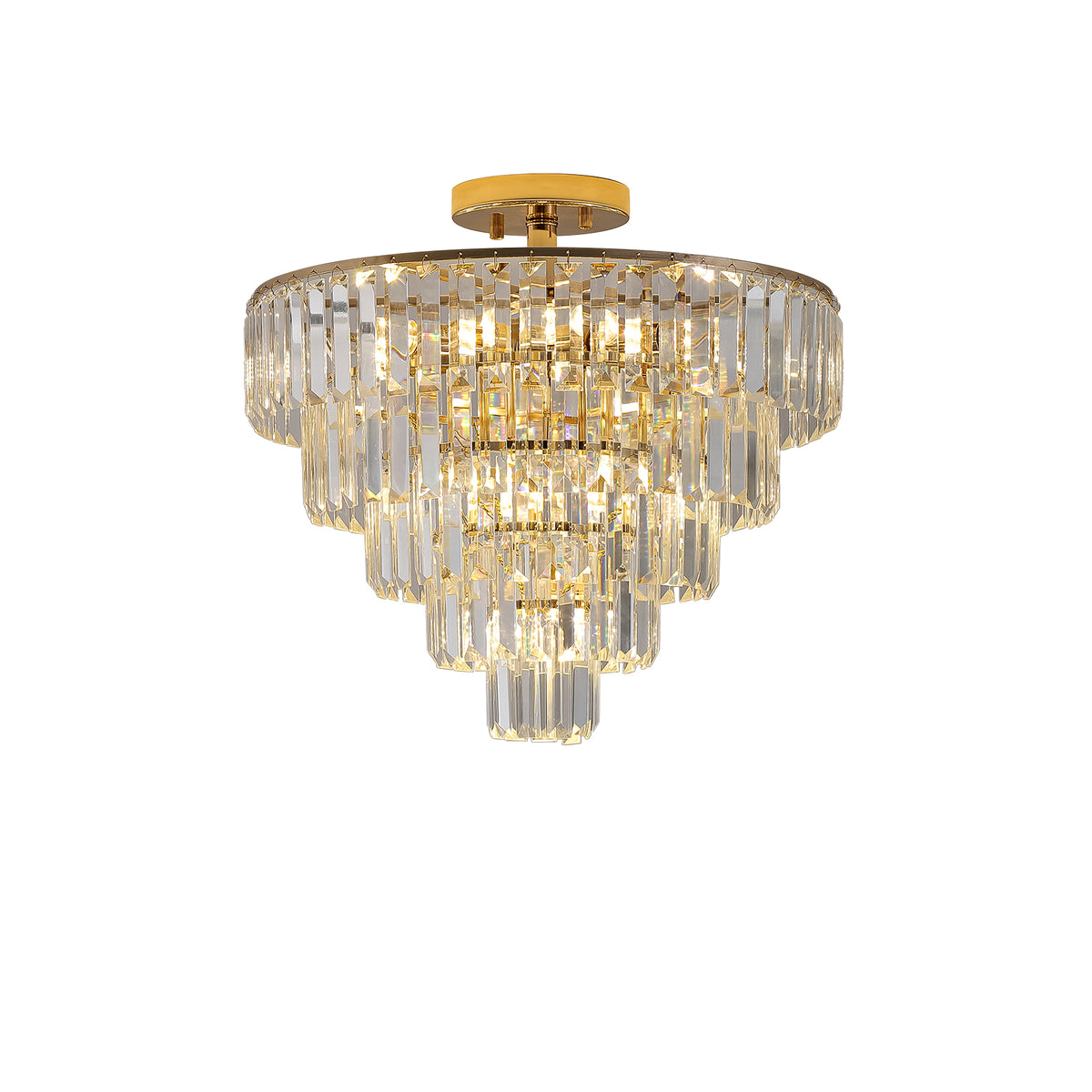 Gold Crystal Chandeliers,5-Tier Round Semi Flush Mount Chandelier Light Fixture,Large Contemporary Luxury Ceiling Lighting