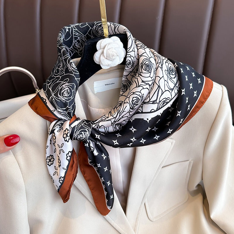 Cashew flower fashion simulation silk small square scarf for women's autumn and winter warmth