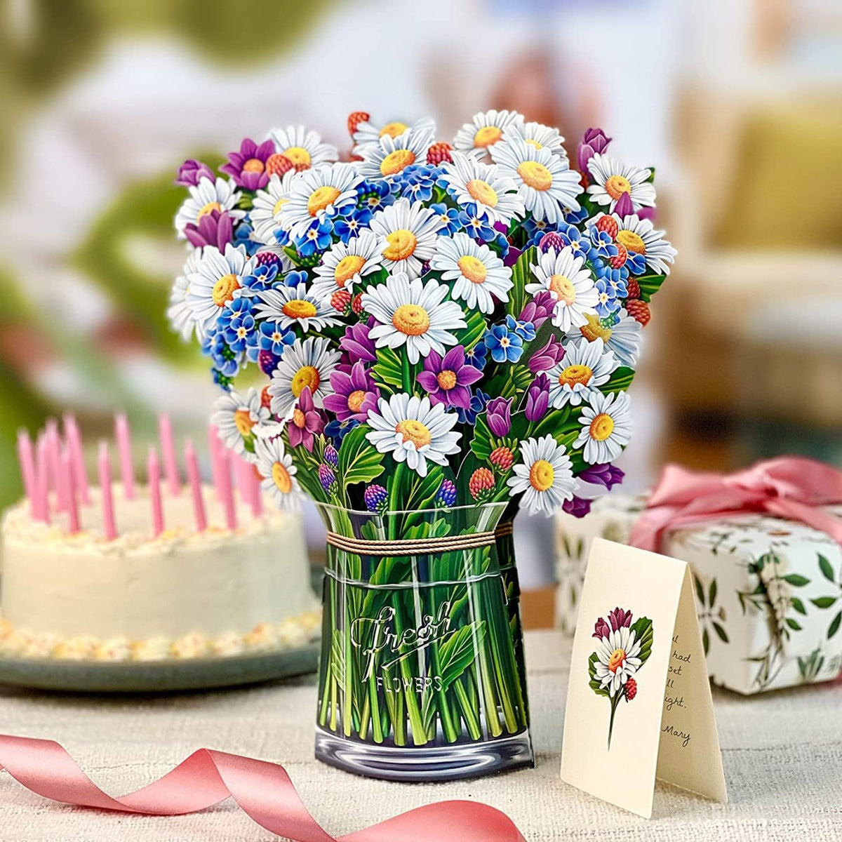 3D Paper Flowers Popup Greeting Cards Handmade Flower Bouquet Cards with Note Card and Envelope for Wedding Mother's Day