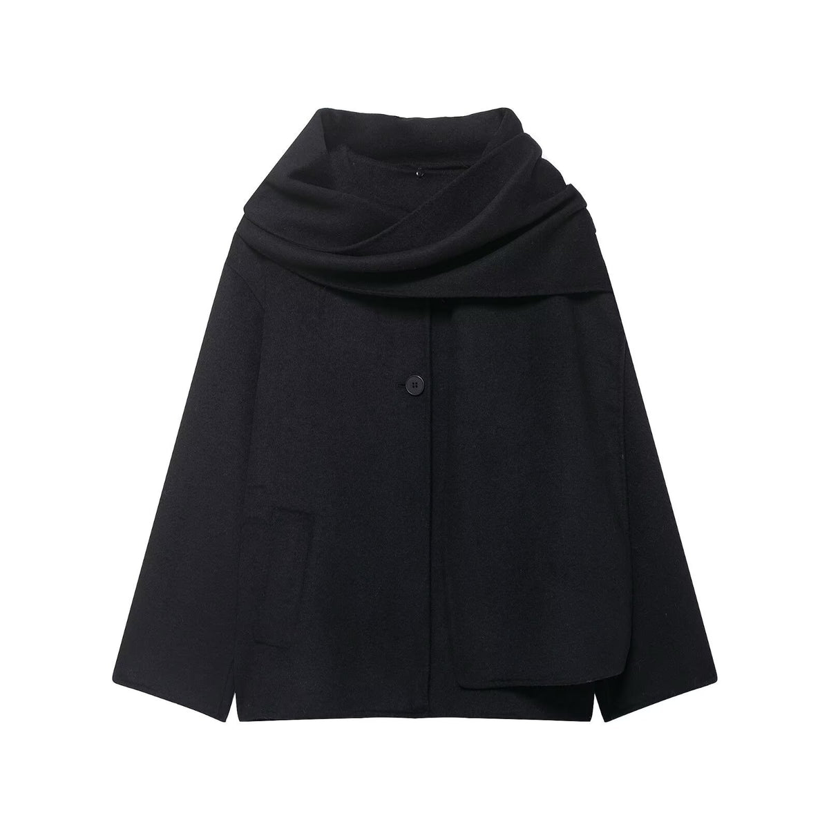 Wool blend scarf short coat jacket