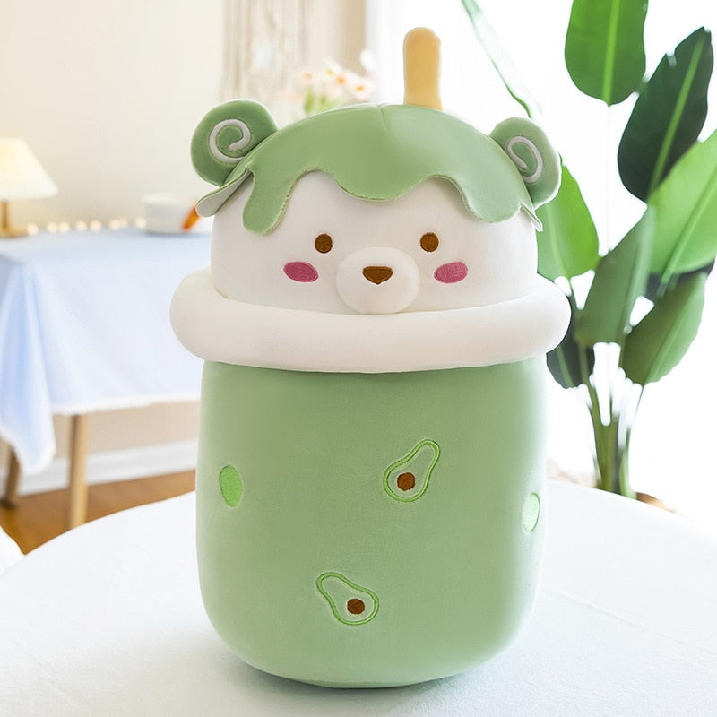 25-40cm Cute Cartoon Teddy Bear Bubble Tea Cup Shaped Pillow Plush Toys Real-life Stuffed Soft Back Cushion Funny Boba Food