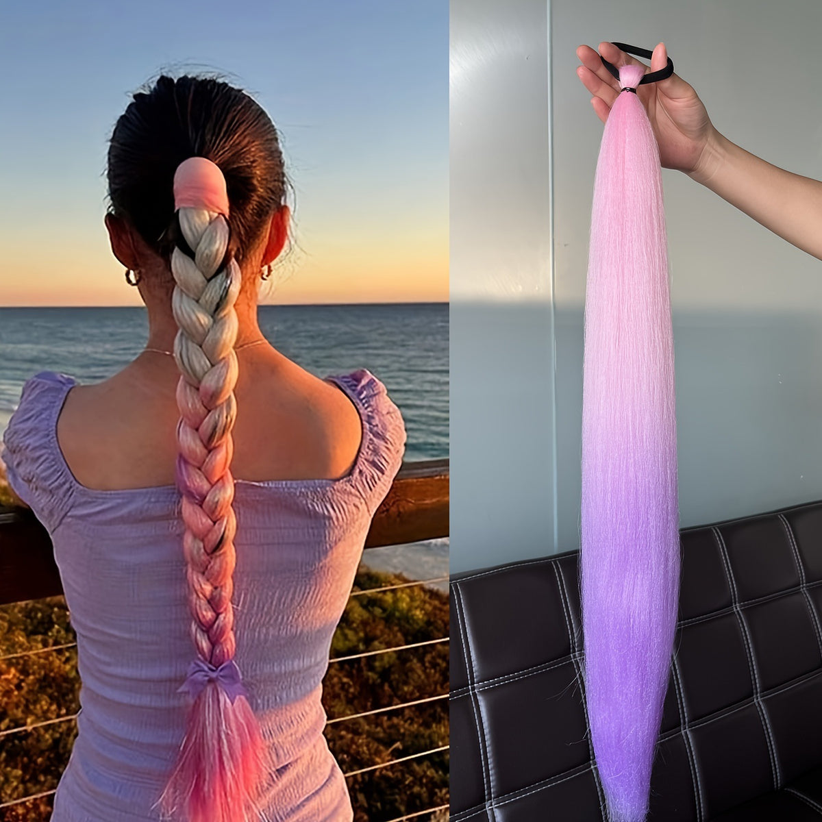 2-piece set of girls' rubber band ponytail wig boxing braid colorful elastic rope braid ponytail wig hair extensions