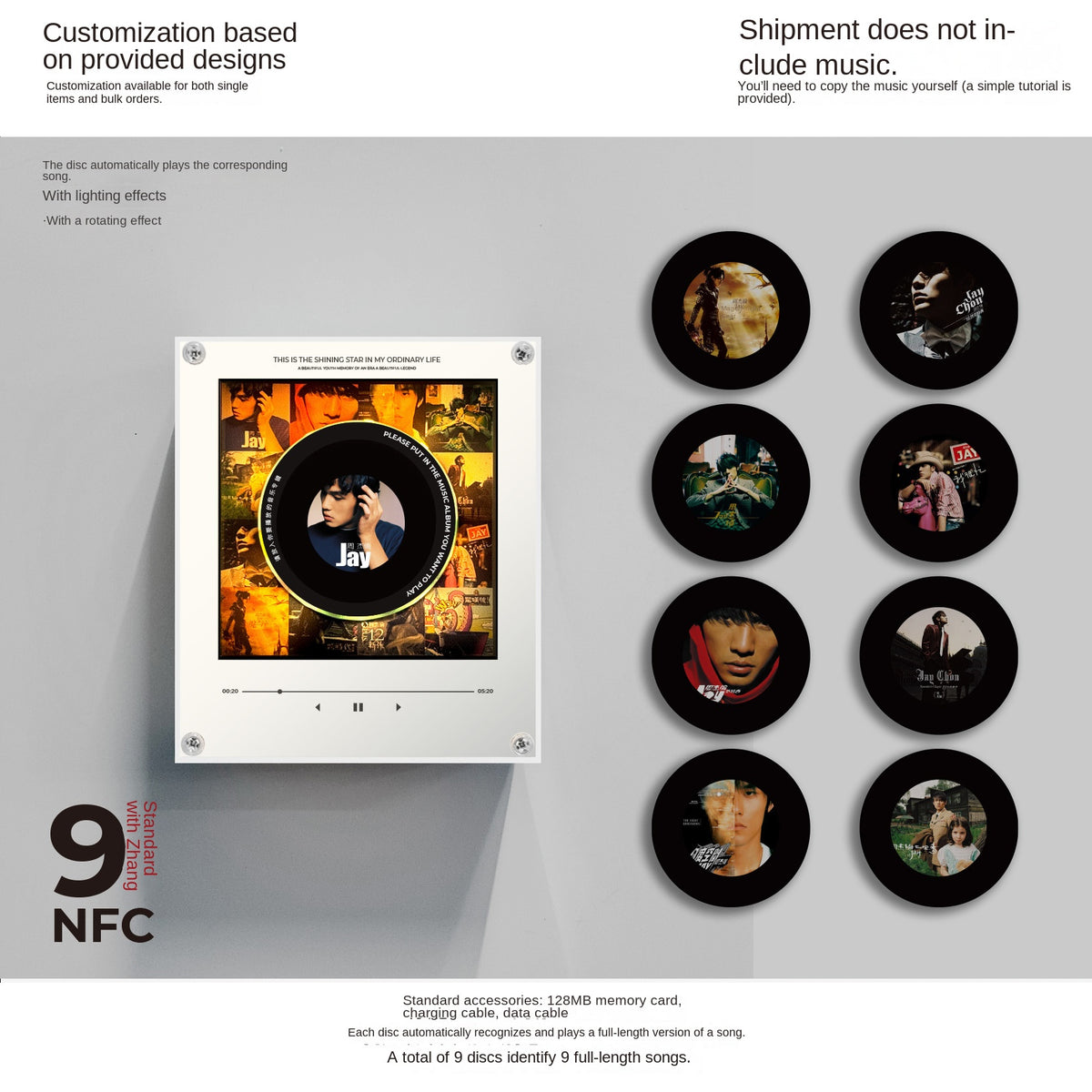Rotating Music Disc Night Light Magnetic Fridge Magnet NFC Sensing Singing Acrylic Cross-border Factory Direct Sales