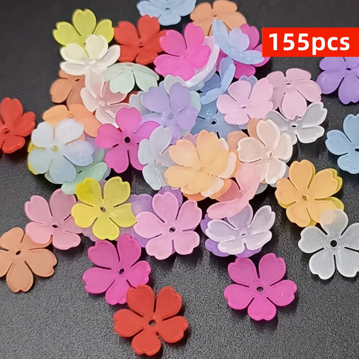 155pcs 15mm Warm Color Matte 5-Petal Bead Cap Flower Spaced Beads Used for DIY Handmade Bracelet, Necklace, Jewelry Making