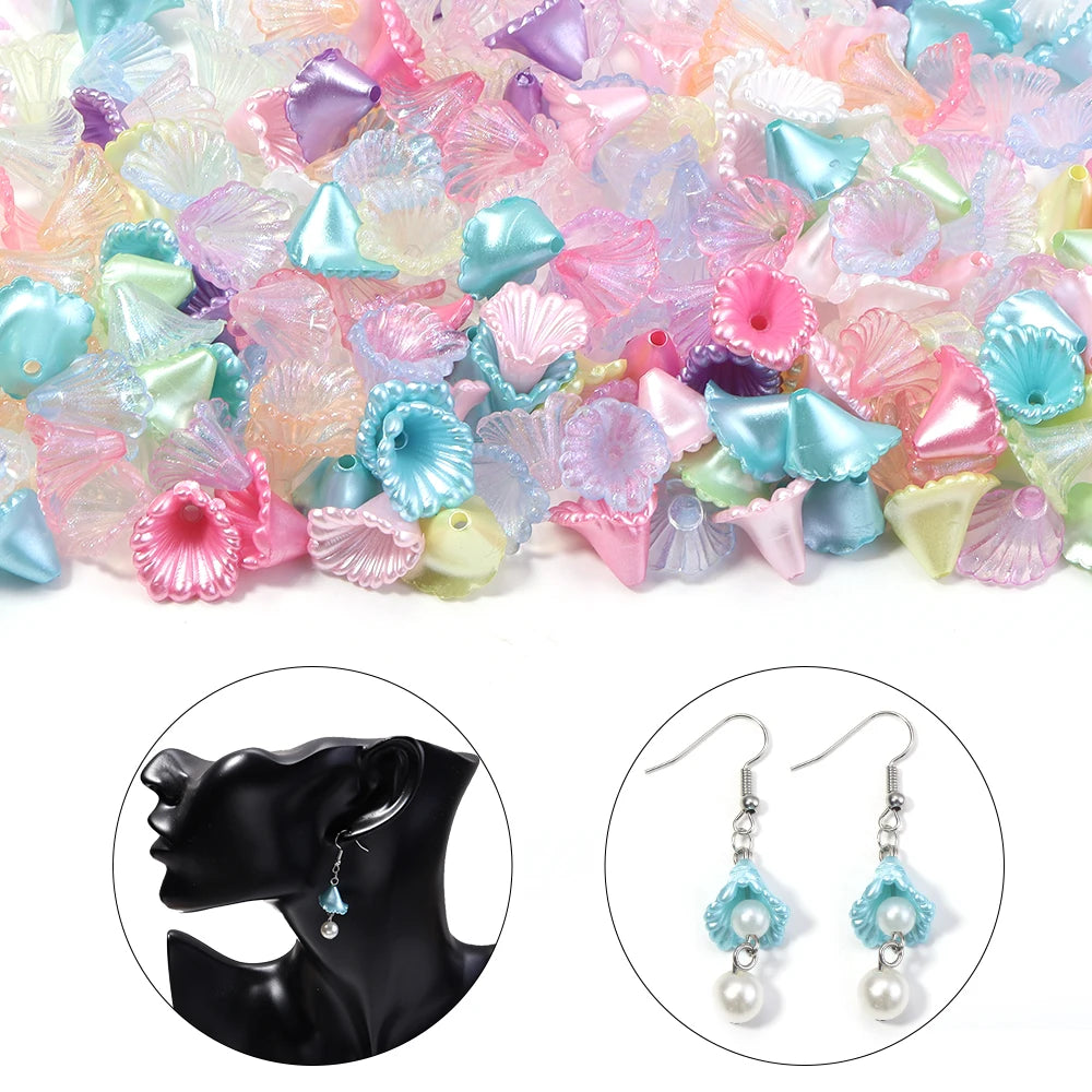 100pcs/lot Flowers Acrylic Beads 13X10mm Colorful Flower Beads Caps Loose Spacer Bead For DIY Jewelry Making Earrings Necklace