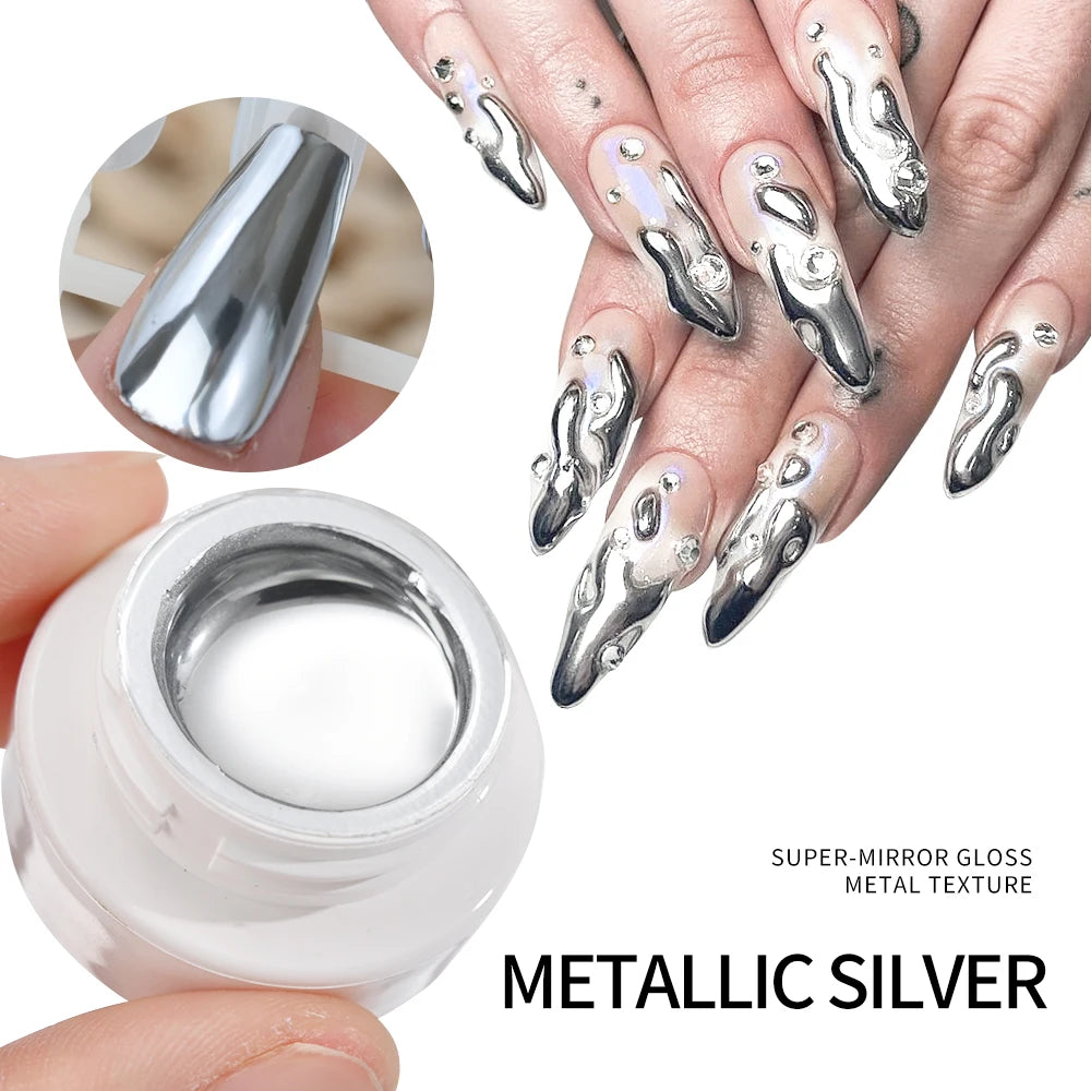 5ml Silver Gold Metallic Gel Nail Polish Chrome 3D Metal Painted Nails Gel Polish Glossy Liquid Mirror Effect  Manicure Varnish