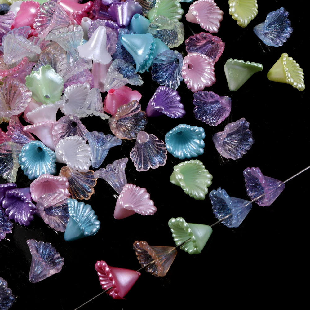100pcs/lot Flowers Acrylic Beads 13X10mm Colorful Flower Beads Caps Loose Spacer Bead For DIY Jewelry Making Earrings Necklace