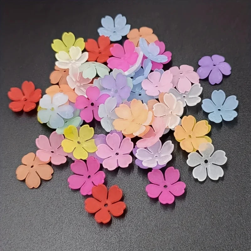155pcs 15mm Warm Color Matte 5-Petal Bead Cap Flower Spaced Beads Used for DIY Handmade Bracelet, Necklace, Jewelry Making
